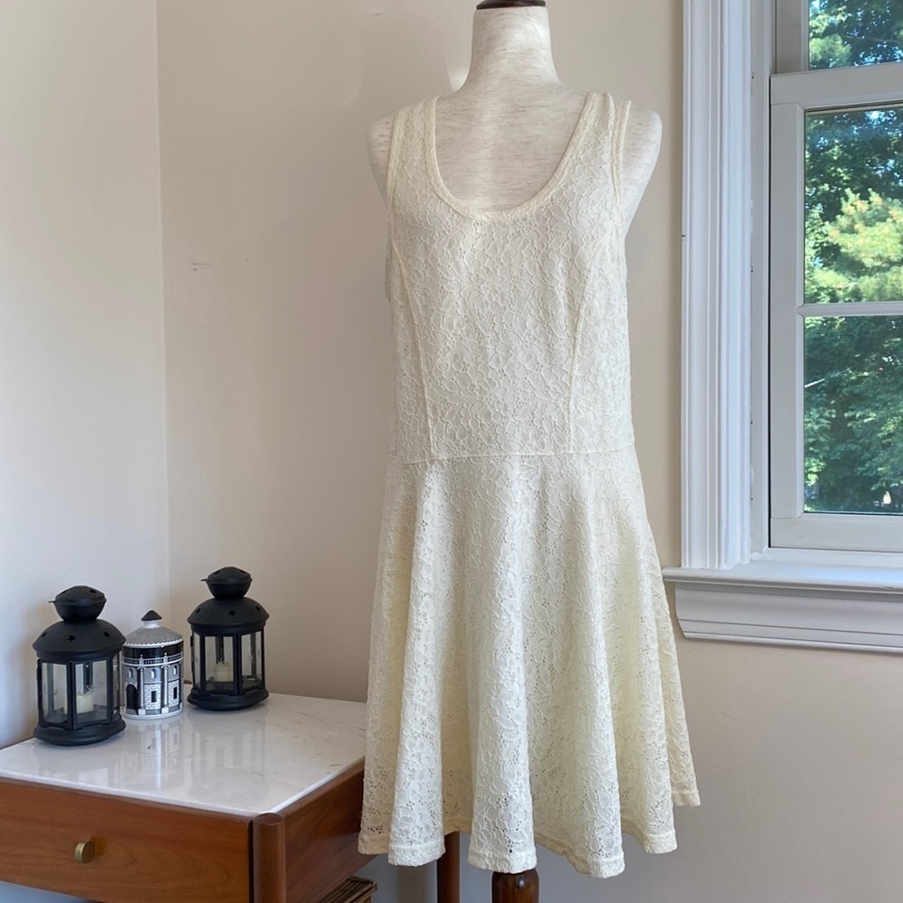 Express fit and flare off white lace dress